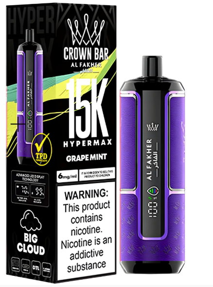 AL FAKHER 15K CROWN BAR HYPERMAX DISPOSABLE- GRAPE MINT 6MG - Gulshans - Since 1985