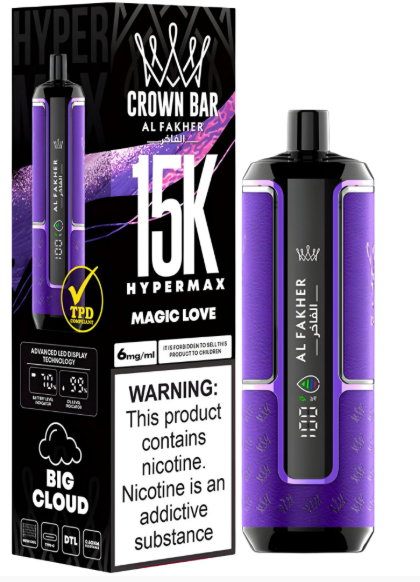 AL FAKHER CROWN BAR 15K HYPERMAX DISPOSABLE- MAGIC LOVE 6MG - Gulshans - Since 1985