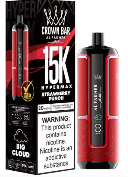 AL FAKHER CROWN BAR 15K HYPERMAX DISPOSABLE- STRAWBERRY PUNCH 5MG - Gulshans - Since 1985