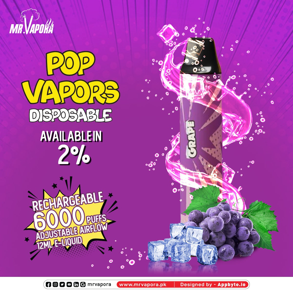 POP DISPOSABLE - GRAPE ICED 6000PUFFS 2% - Gulshans - Since 1985