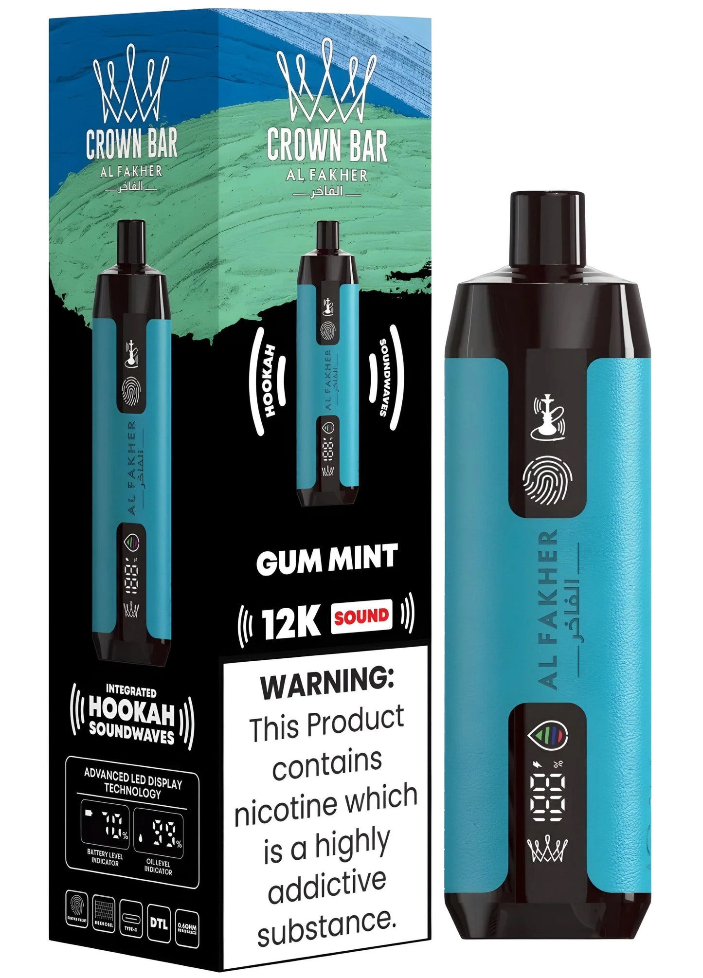 Al Fakher Crown Bar 12k Puffs Disposable Vape with Integrated Hookah Soundwaves - Gulshans - Since 1985