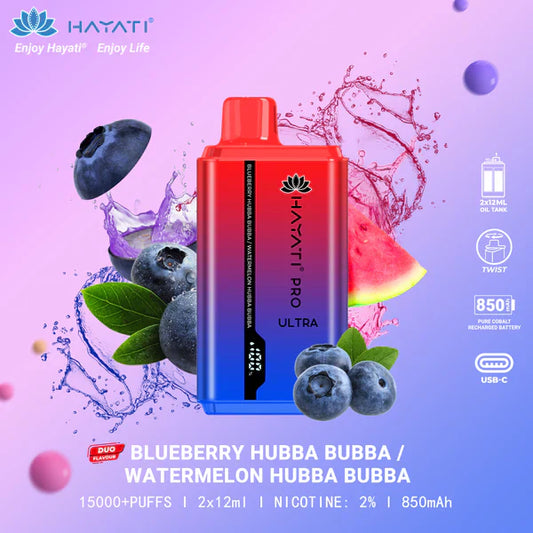 HAYATI PRO ULTRA BLUEBERRY HUBA BUBBA / WATERMELON HUBA BUBA 15000 PUFFS - Gulshans - Since 1985