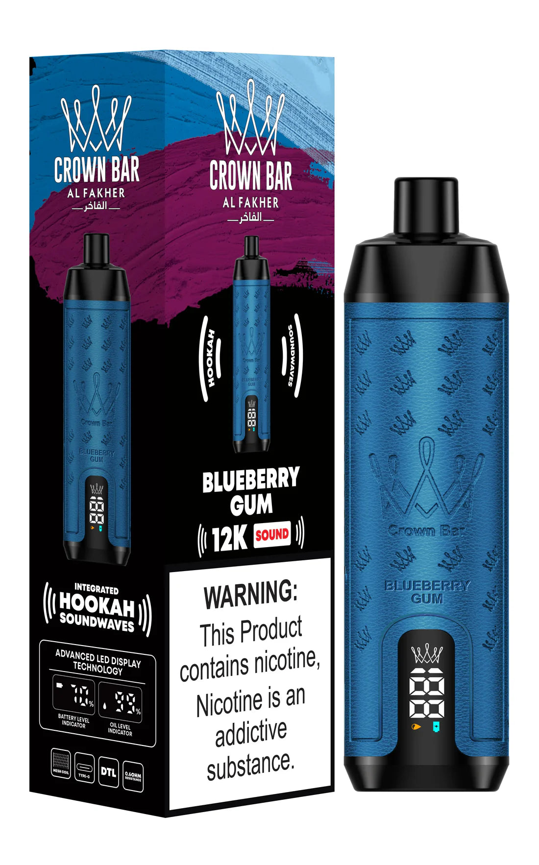 Al Fakher Crown Bar 12k Puffs Disposable Vape with Integrated Hookah Soundwaves