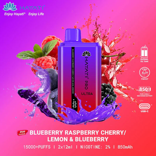 HAYATI PRO ULTRA BLUEBERRY RASPBERY CHERRY / LEMON & BLUEBERRY 15000 PUFFS - Gulshans - Since 1985
