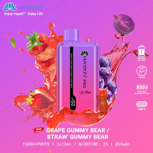 HAYATI PRO ULTRA GRAPE GUMMY BEAR / STRAW' GUMMY BEAR 15000 PUFFS - Gulshans - Since 1985