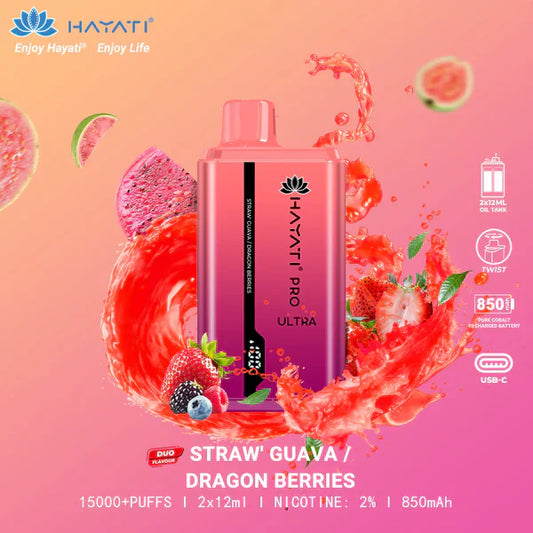 HAYATI PRO ULTRA STRAW GUAVA / DRAGON BERIES 15000 PUFFS - Gulshans - Since 1985