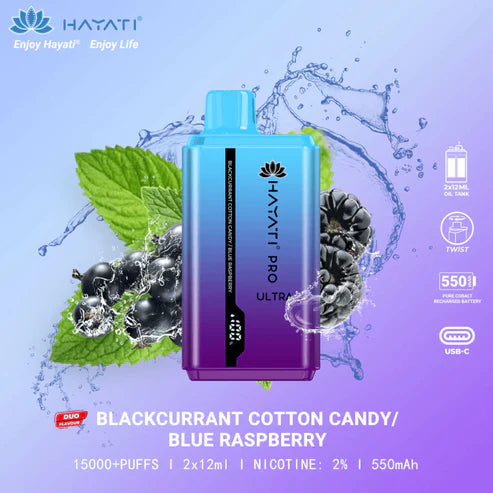 HAYATI PRO ULTRA BLACKCURRANT COTTON CANDY / BLUE RASPBERRY 15000 PUFFS - Gulshans - Since 1985